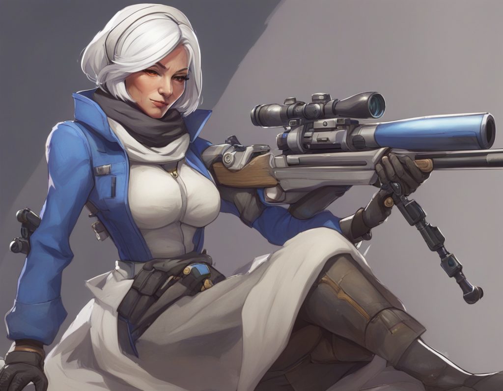 Ana from overwatch holding a sniper rifle